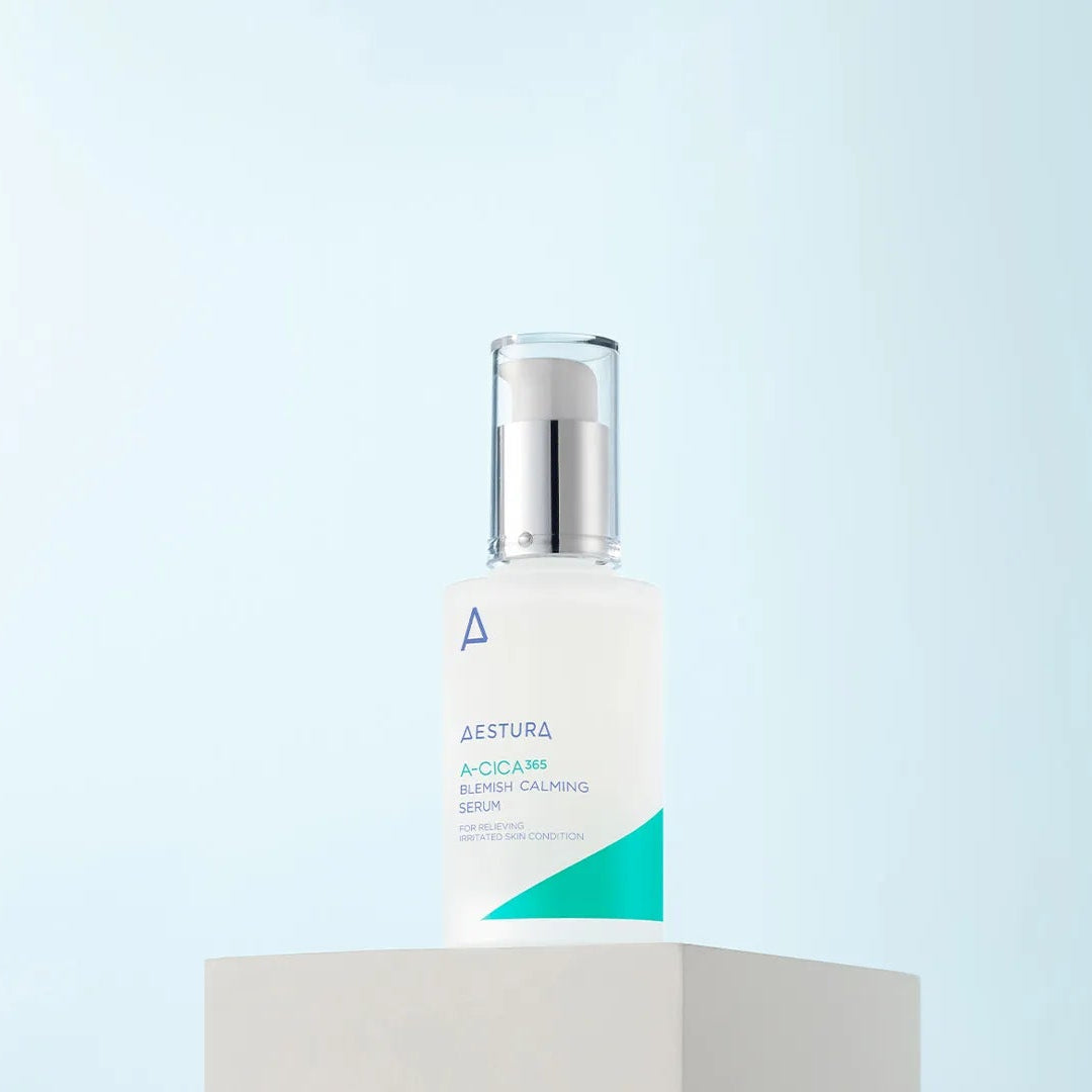 Skincare bottle on a light blue background