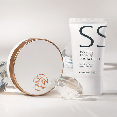 Beaudiani Radiant Cover Glow Cushion Pact 12g + Moisturizing Sun Cream 50ml SPF50 (Set)