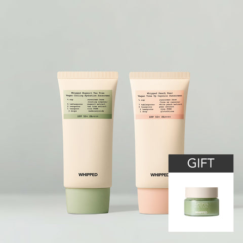 Whipped Vegan Sunscreen 50ml (Peach Pear / Mug Tree) 1+1 + 35ml Pack Scrub Gift
