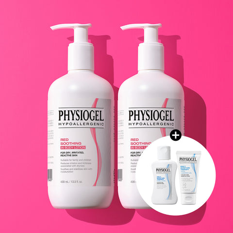 Physiogel Red Soothing AI Body Lotion 400ml x2 + DMT Lotion 50ml & Cleansing Gel 30ml (Bonus Set)