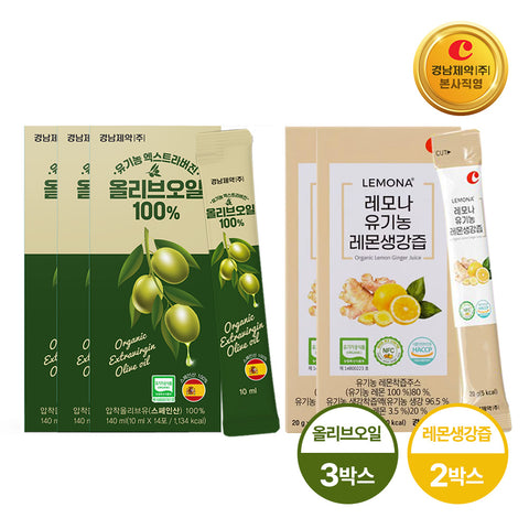 Kyungnam Pharm OleShot Olive Oil Lemon & Ginger Juice 5-Pack Set (0.42L Extra Virgin Spain)