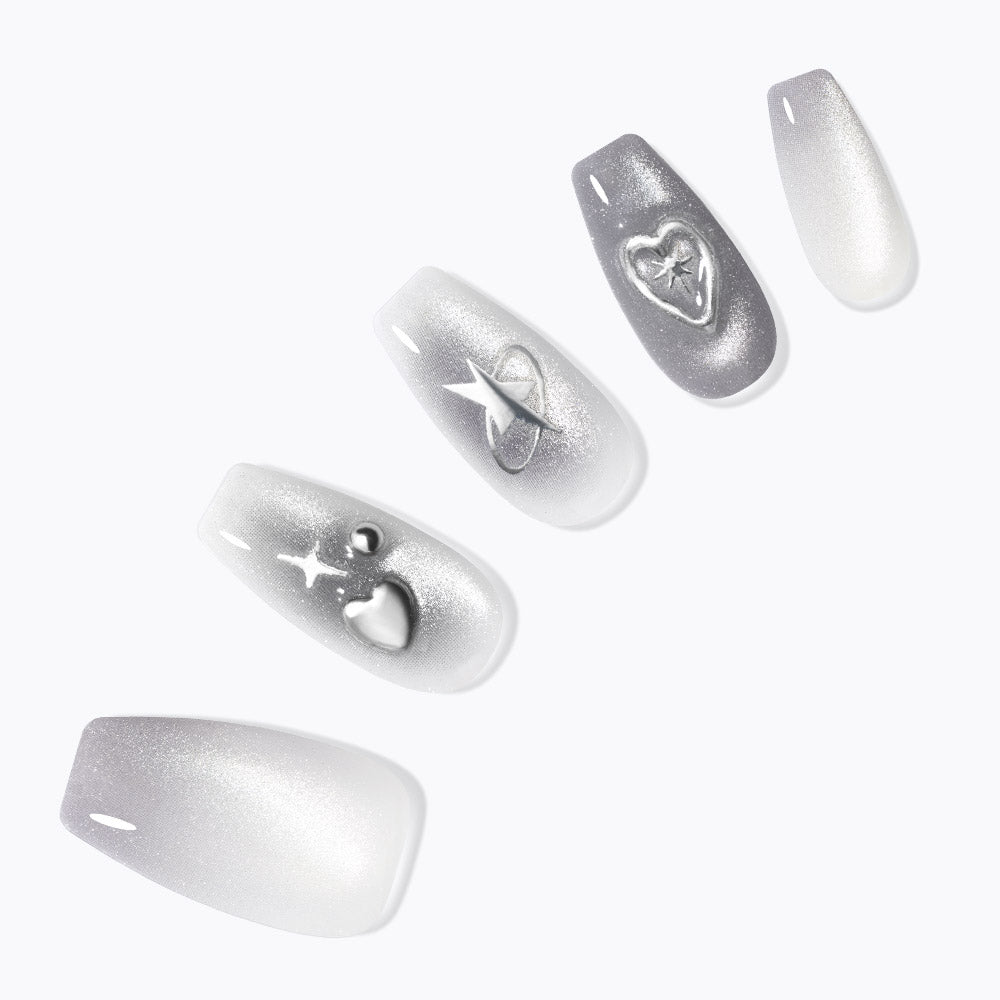 Dashing Diva Magic Press Silver Wish (Coffin) Nail Tips