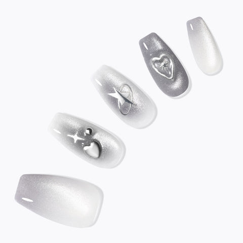 Dashing Diva Magic Press Silver Wish (Coffin) Nail Tips