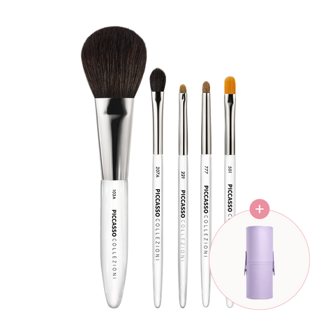 Picasso Collezioni Best Makeup Brush 5-Piece Set (Includes Purple Cylinder Case)