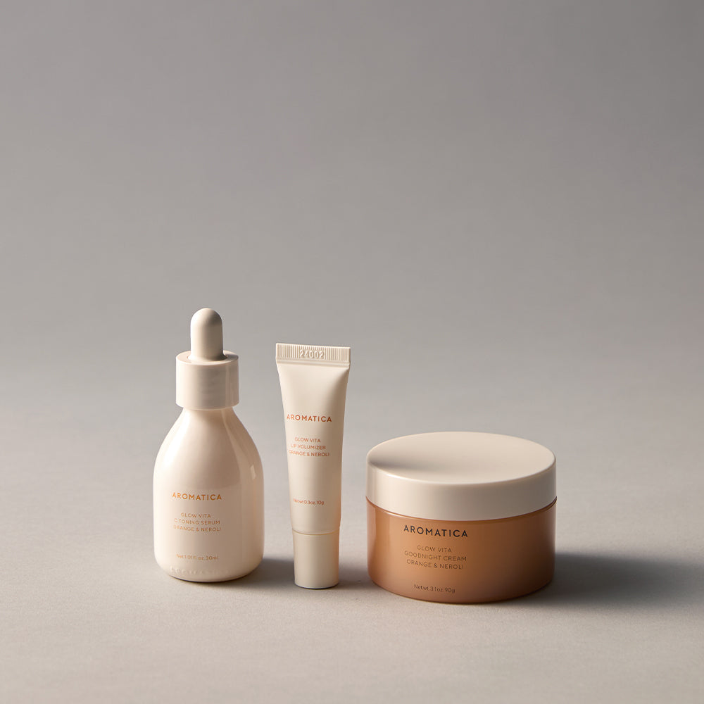 Aromatica Glow Vita Goodnight Cream, Serum & Lip Volumizer 3-Piece Set