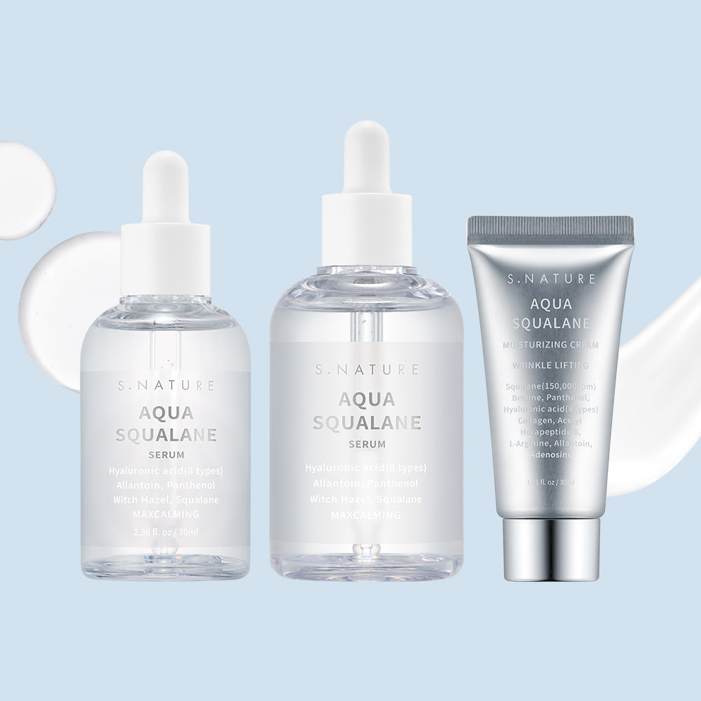 S.Nature Aqua Squalane Serum 70ml + 100ml + Moisturizer 30ml 3-Piece Set