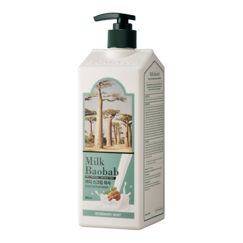 Milk Baobab Body Scrub Wash (Rosemary Mint) 800ml + Foot Shampoo (Ice Lemon) 400ml Exfoliating Care Set