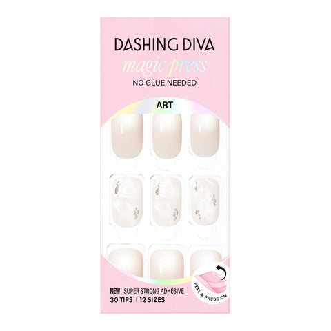 Dashing Diva Magic Press White Marble (Regular Round) Nail Tips