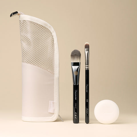 Picasso Glow Base Brush 2-Piece Set (FB17 + 258) with Mesh Standing Pouch & Mini Soap
