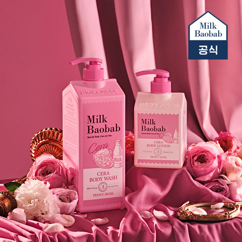 Milk Baobab Cera Shampoo + Treatment + Body Wash, Peony Musk, 1.2L x 3