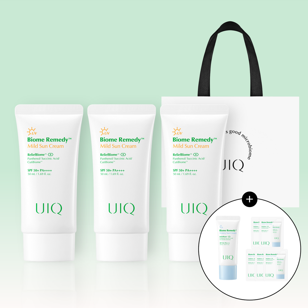 UIQ Biome Remedy Mild Sun Cream Gift Set (50ml x 3 + Mini Moisture Sun Cream) [With Shopping Bag]