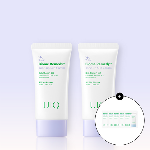 UIQ Biome Remedy Tone-Up Sun Cream 50ml - 4-Piece Set (Purple & Green)