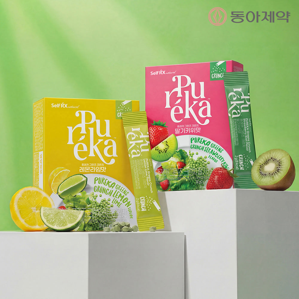 Dong-A Pharm Pureca Greens Crunch 15 Sachets x 3 Boxes (Lemon Lime or Strawberry Kiwi)