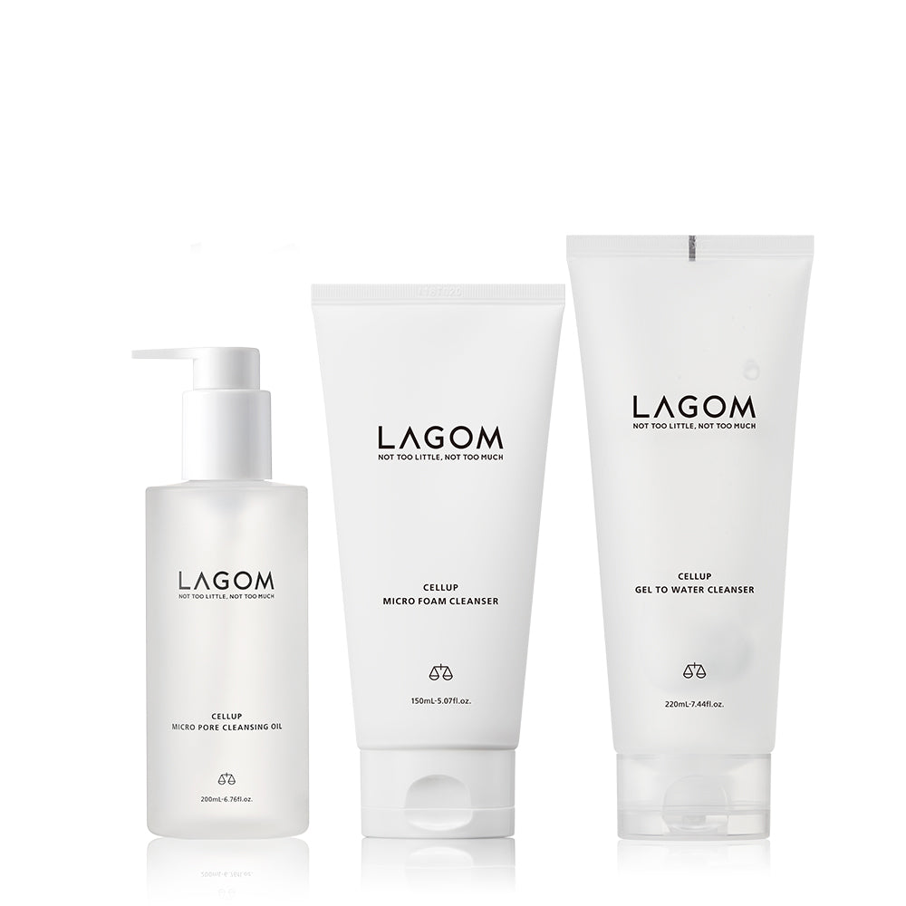 Lagom Cleanser 3-Piece Full Set (Micro Foam Cleansing + Gel-to-Water Cleanser + Cleansing Oil)