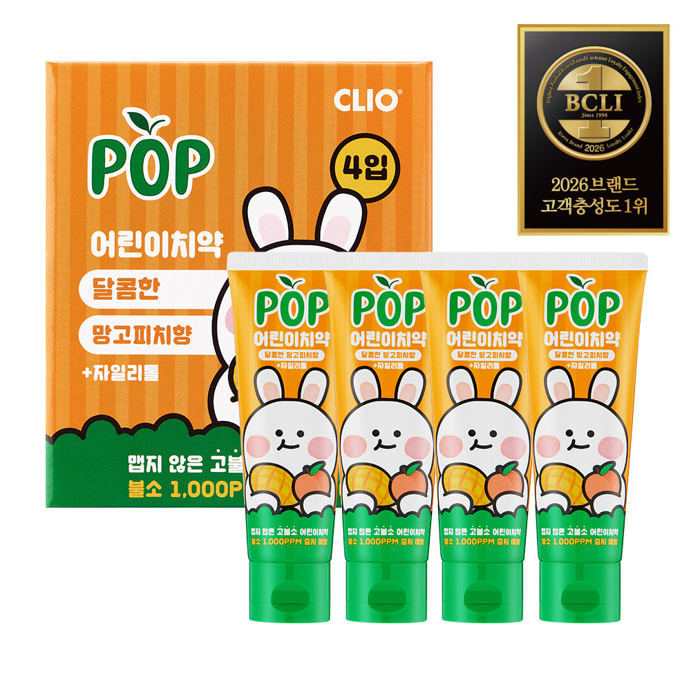 Clio Pop High-Fluoride Junior Toothpaste, Mango Peach - 90g (4+1 Pack)