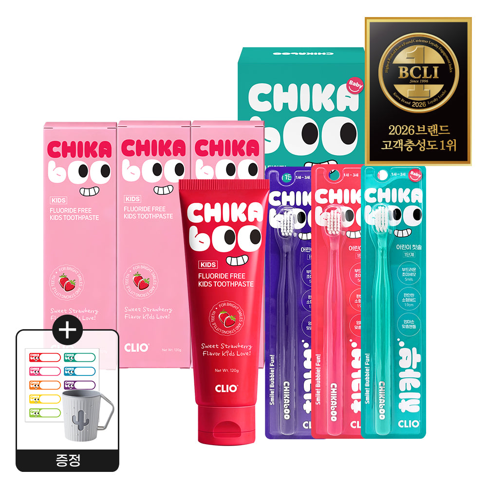 Clio Chikabu Kids Toothpaste & Toothbrush Set (Strawberry) - 3x100g Toothpaste + 9 Infant Ultra-Fine Bristle Toothbrushes