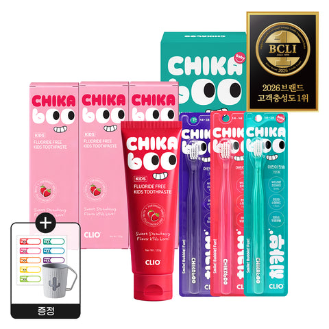 Clio Chikabu Kids Toothpaste & Toothbrush Set (Strawberry) - 3x100g Toothpaste + 9 Infant Ultra-Fine Bristle Toothbrushes