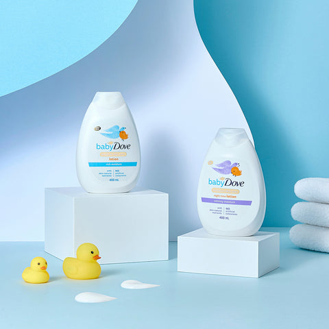 Baby Dove Rich Moisture Body Lotion 400ml (2 Pack) + Optional Dove Hand Towel