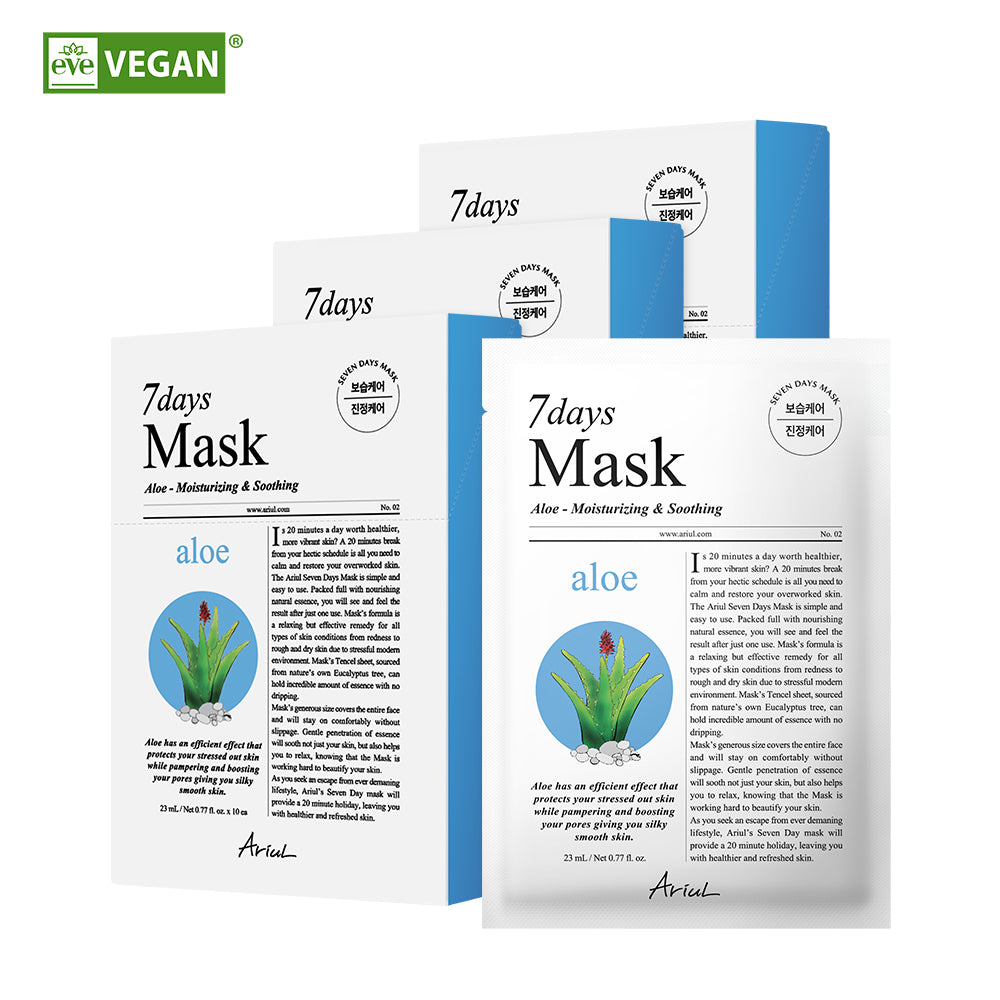 Ariul Seven Days Mask Pack Aloe, 23ml per sheet, 10 sheets x 3