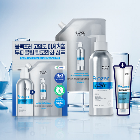 Black Foret Cool & Deep Clean Anti-Hair Loss Scalp Shampoo, Mildly Acidic - 500ml + 450ml + Treatment 250ml (Mandarin Scent)