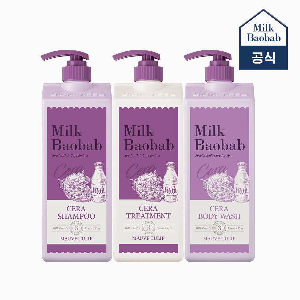 Milk Baobab Cera Shampoo + Treatment + Body Wash (Mauve Tulip), 1.2L x 3
