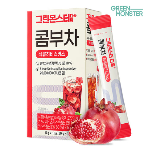 Green Monster Detox Kombucha Pomegranate & Hibiscus 5 g x 10 Sticks 2 Billion Probiotics