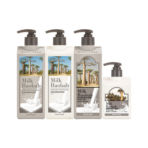 Milk Baobab Perfume Shampoo + Treatment + Body Wash (White Soap), 500ml - 3 Pack