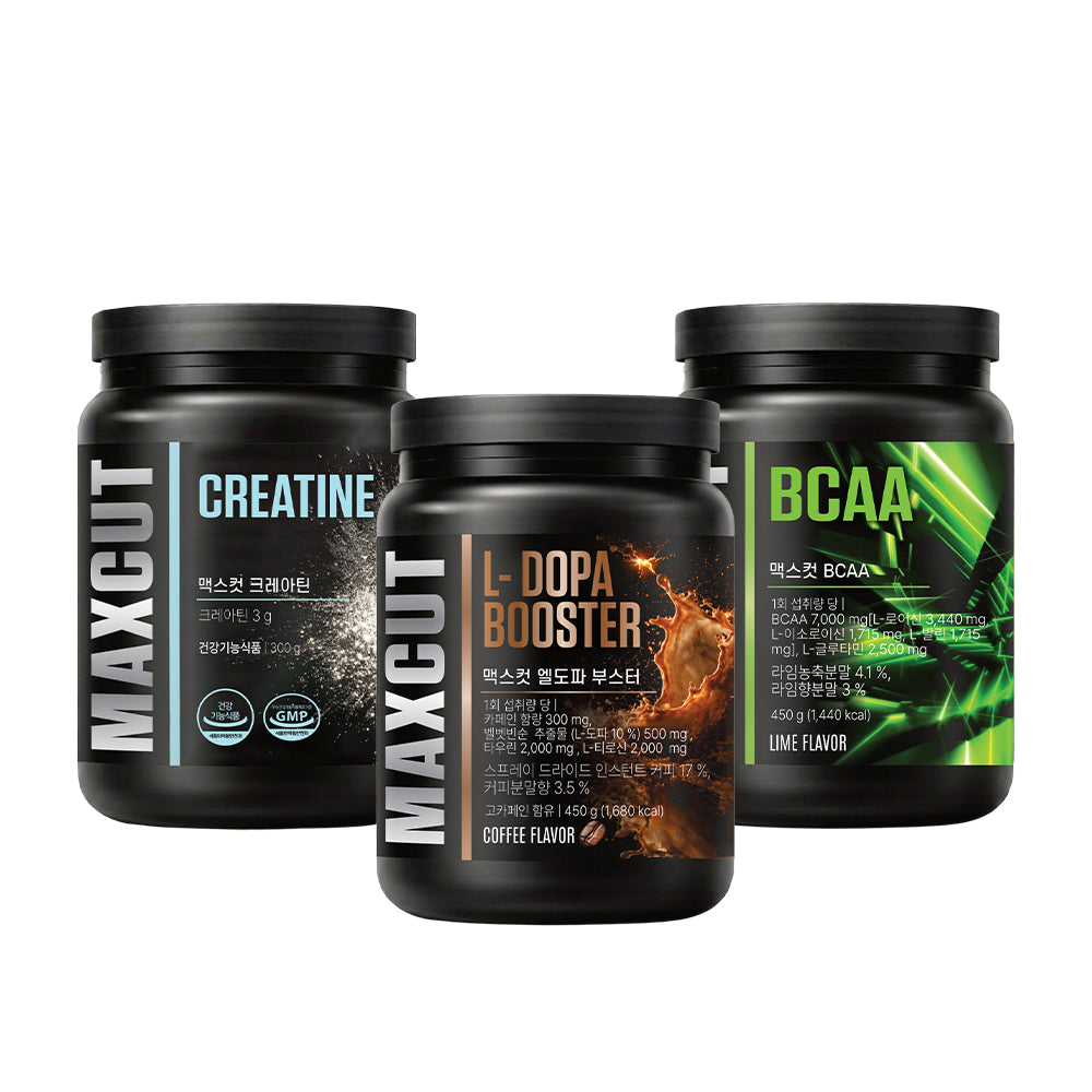 HealthHelper Maxcut 3-Piece Supplement Set Creatine BCAA and L-DOPA Booster (100-Day Supply)