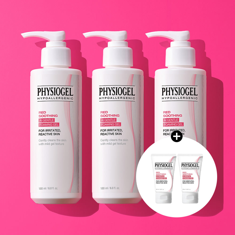Physiogel Red Soothing AI Gentle Cleansing Foaming Gel 180ml x3 + Free 20ml x2