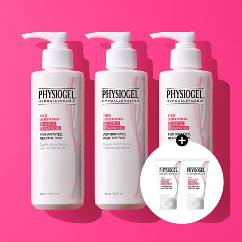 Physiogel Red Soothing AI Gentle Cleansing Foaming Gel 180ml x3 + Free 20ml x2