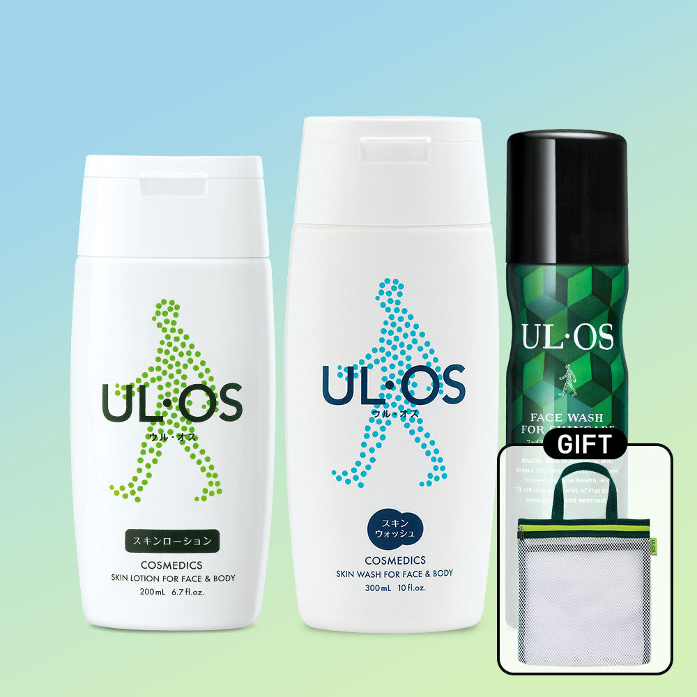 UROS Travel Set (Skin Lotion/Milk 200ml + Skin Wash 300ml + Face Wash 100g) Mesh Pouch Gift
