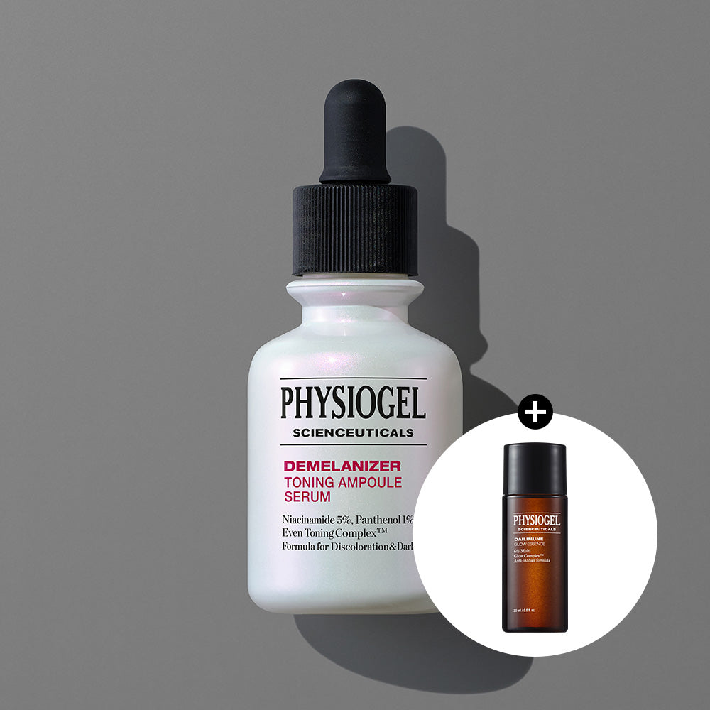 Physiogel Demelanizer Toning Ampoule Serum 30ml + Glow Essence 20ml (Gift)