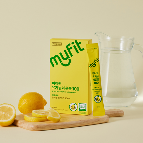 DongKook MyFit Organic Lemon Juice 100% Lemon Concentrate 14 sachets x 8 (112 sachets)