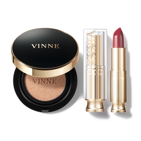 Vinne Radiant Makeup 2-Piece Set - Essence Glow Cushion 15g + Plumping Glow Vegan Lip Balm