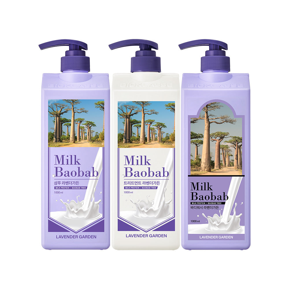 Milk Baobab Original Shampoo + Treatment + Body Wash (Lavender Garden), 1L, 3-pack