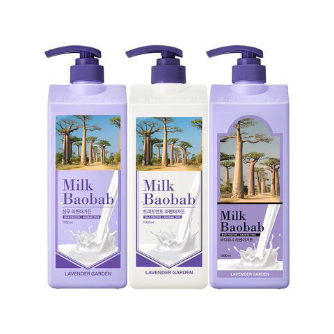 Milk Baobab Original Shampoo + Treatment + Body Wash (Lavender Garden), 1L, 3-pack