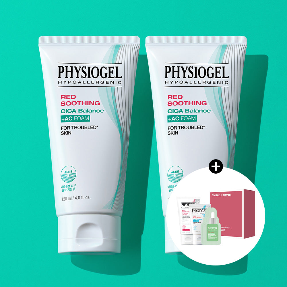 Physiogel Red Soothing CicaBalance Plus AC Foam Cleanser 120ml x2 + Soothing SOS Kit (gift)