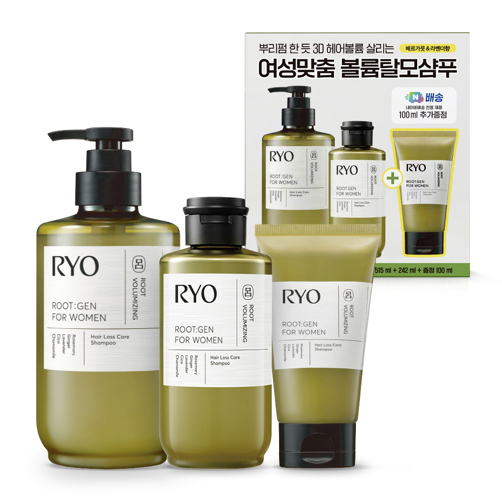Ryo RootGen Hair Loss Shampoo for Women Mildly Acidic Vegan Volume Scalp Set 515ml + 242ml + 100ml