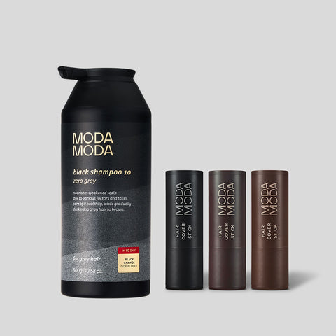 MODAMODA Zero Gray Black Shampoo 300g + Pro Change Hair Cover Stick