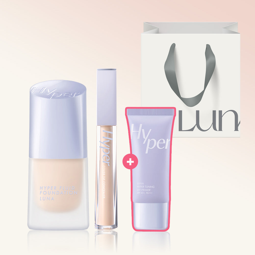 Luna Hyper Fluid Foundation 17ml + Hyper Cover Tip Concealer 6g (Set) (Includes Hyper Primer & Shopping Bag)