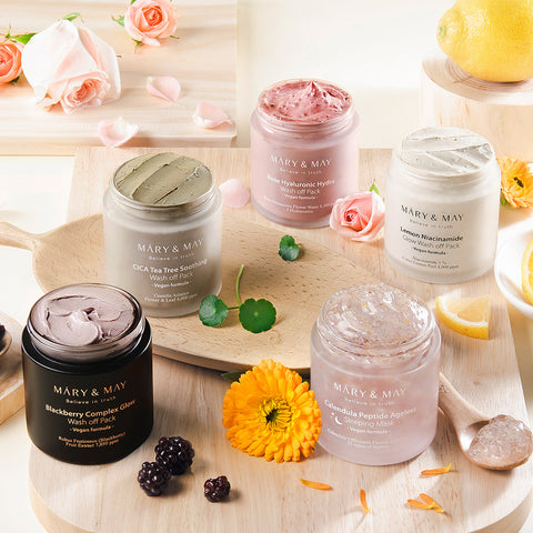 Mary&May Vegan Rose Hyaluronic Hydra Wash-Off Pack 125g (5 Types)