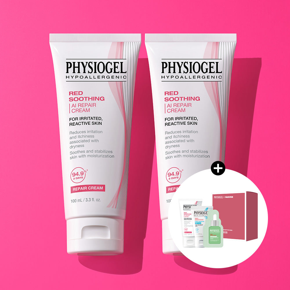 Physiogel Red Soothing AI Repair Cream 100ml x2 + Sensitive Soothing SOS Gift Kit (Rosateca Serum 1.5ml x3 Repair Cream 30ml Cica Balance Foam Cleanser 20ml)