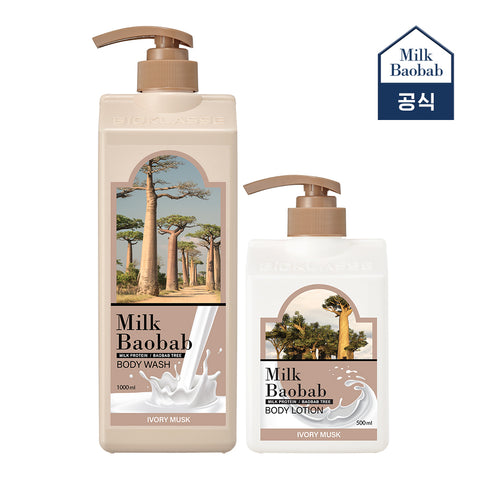 Milk Baobab Original Shampoo + Treatment + Body Wash - Ivory Musk, 1L x 3