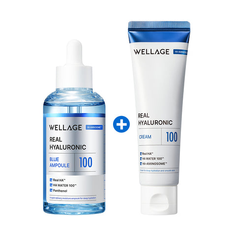 Wellage Real Hyaluronic Blue 100 Ampoule + Cream 80ml 2-Piece Set