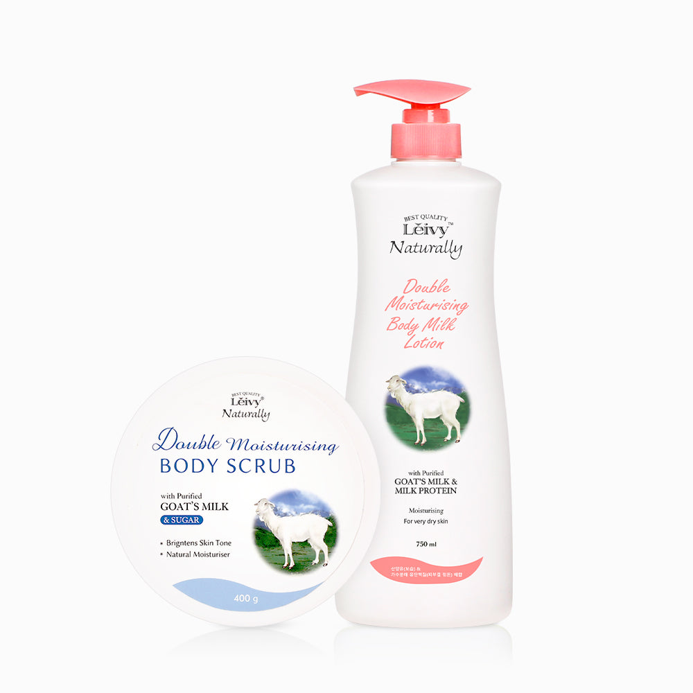 Leivy Goat Milk Body Lotion 750ml + Body Scrub 400g 2-Piece Set