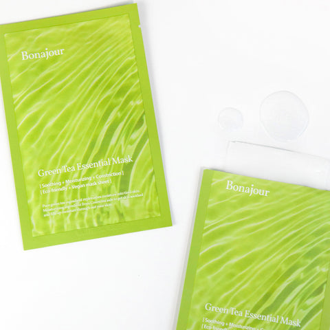 Bonajour Vegan Green Tea Essential Mask Pack, 1 Sheet (10-Pack)