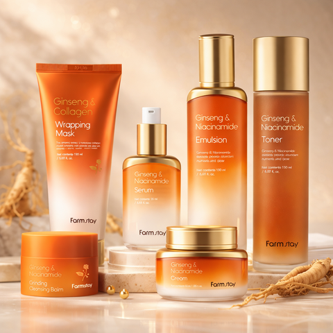 Farmstay Ginseng & Niacinamide 6-Piece Set (Toner/Emulsion/Serum/Cream/Cleansing Balm/Wrapping Mask)