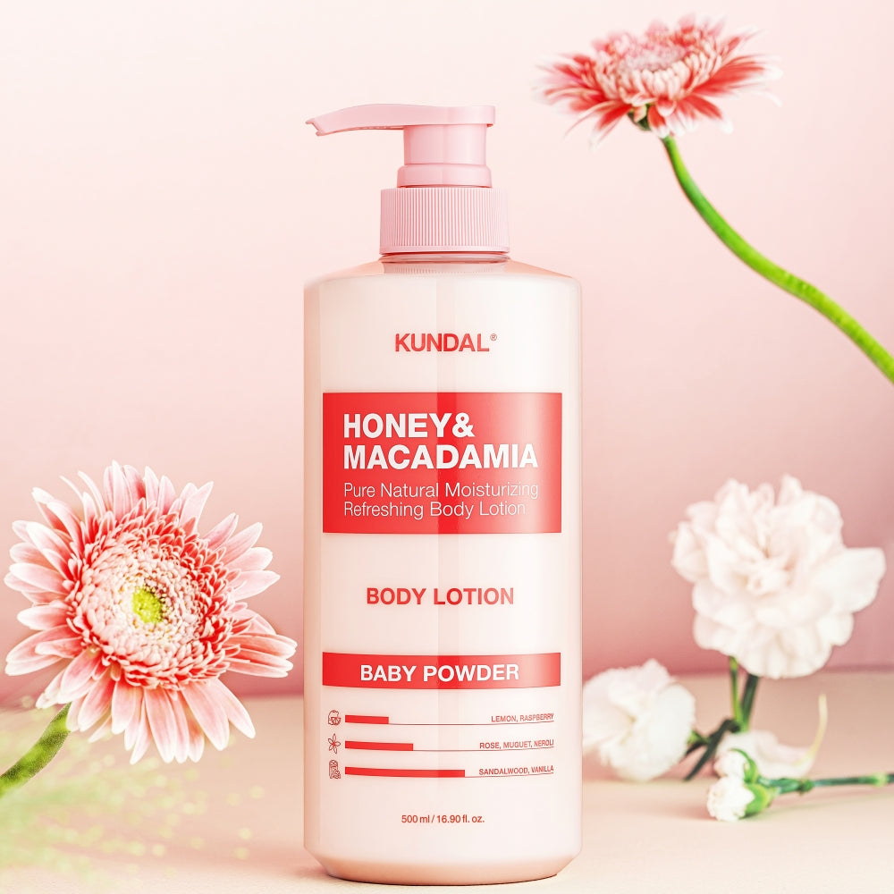Kundal Honey & Macadamia Pure Body Lotion 500ml - Baby Powder (2 Pack)