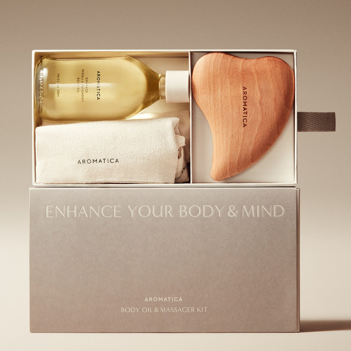 Aromatica Body Enhancer Set (Body Oil + Heart Gua Sha + Pouch)