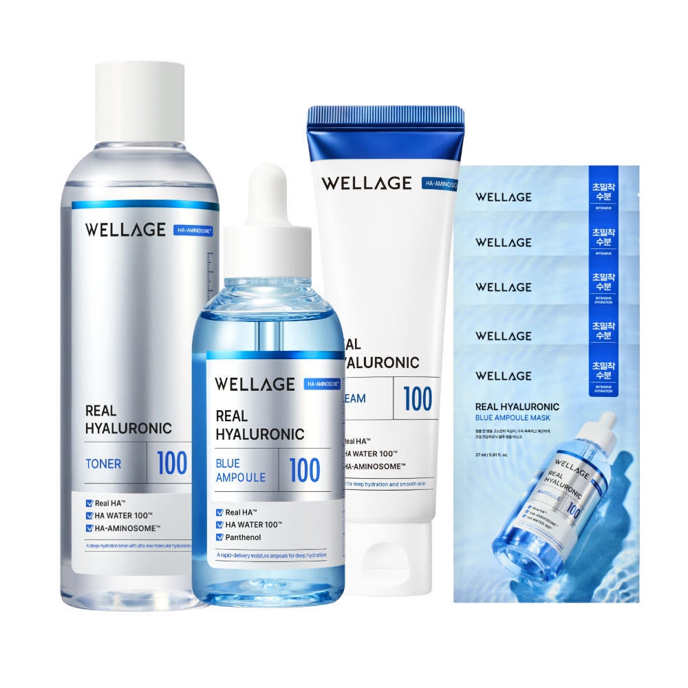 Wellage Real Hyaluronic Toner 200ml + Ampoule 100ml + Cream 80ml (3-Piece Set)